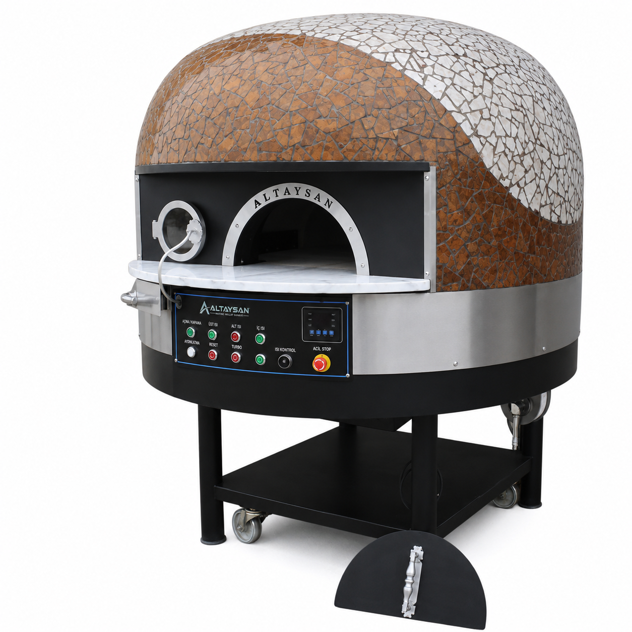 Altaysan Ø90 cm Hibrit Gazlı ve Odunlu Döner Taş Tabanlı Pizza Fırını